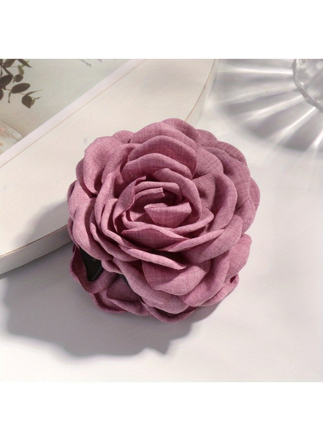 Ucanbe 4PCS Rose Flower Fabric Claw Clips Set | Elegant Floral Shark Hair Clips (Beige, Black, Dark Pink, Blush Red) - Image 3